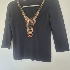 Joseph Black Top with Gold and Purple Beading